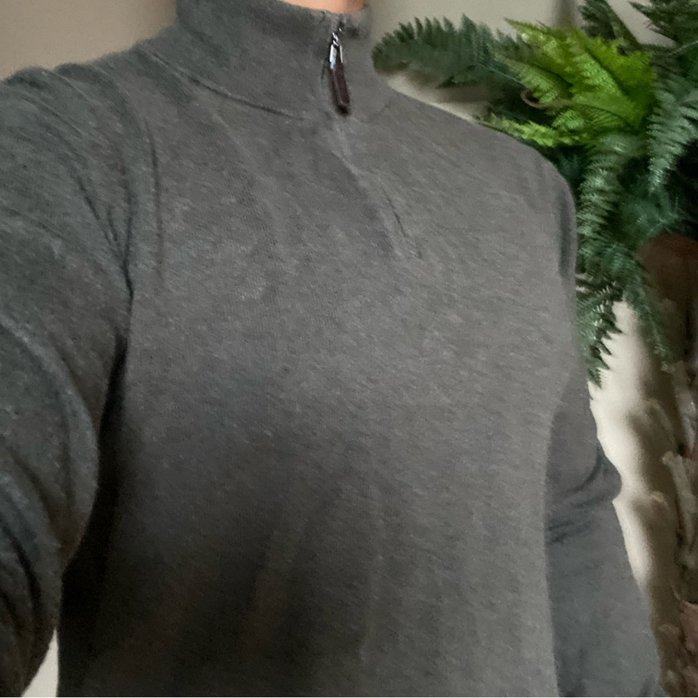 BRITISH KHAKI GREY HALF ZIP-UP MEN'S SWEATSHIRT COTTON & WOOL